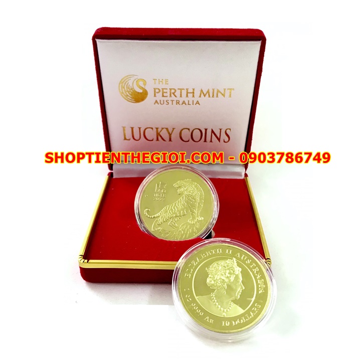 Xu Úc Hình Con Cọp Mạ Vàng 2022 tặng hộp nhung - SP005409